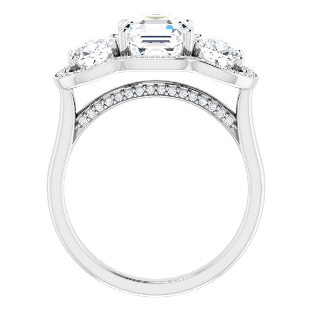 Cubic Zirconia Engagement Ring- The Aimi Namiko (Customizable 3-stone Design with Asscher Cut Center, Cushion Side Stones, Triple Halo and Bridge Under-halo)