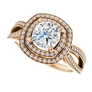 Cubic Zirconia Engagement Ring- The Shannan (Customizable Cathedral-set Cushion Cut 2x Halo with Split-Pavé Band)