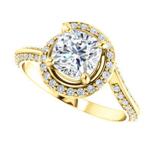 Cubic Zirconia Engagement Ring- The Karly (Customizable Cushion Cut Design with Bypass Halo and 3-sided Artisan Pavé Band)