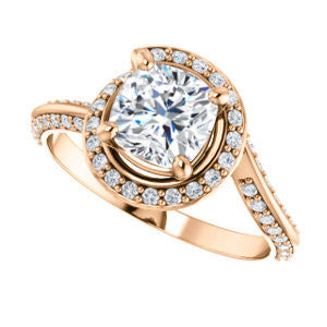 Cubic Zirconia Engagement Ring- The Karly (Customizable Cushion Cut Design with Bypass Halo and 3-sided Artisan Pavé Band)