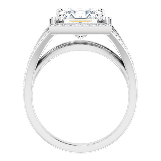 Cubic Zirconia Engagement Ring- The Heather Erin (Customizable Cathedral-Halo Princess/Square Cut Style featuring Split-Shared Prong Band)