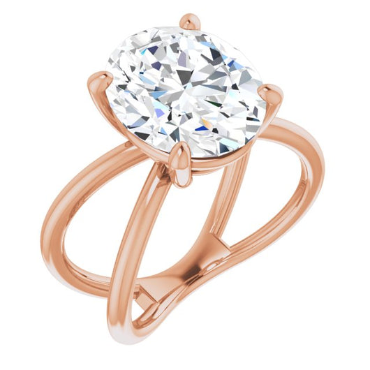 10K Rose Gold Customizable Oval Cut Solitaire with Semi-Atomic Symbol Band
