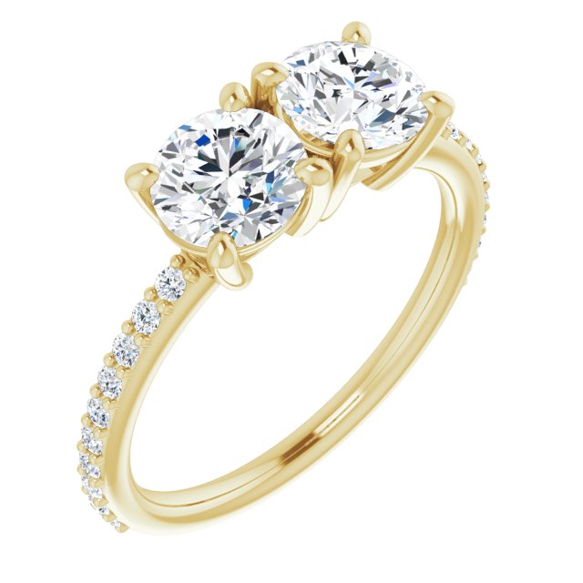 10K Yellow Gold Customizable Enhanced 2-stone Round Cut Design with Ultra-thin Accented Band