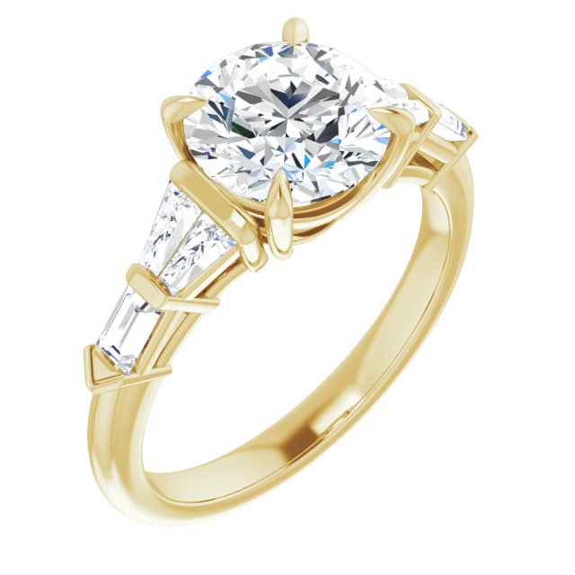 14K Yellow Gold Customizable 7-stone Design with Round Cut Center and Baguette Accents