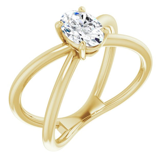 10K Yellow Gold Customizable Oval Cut Solitaire with Semi-Atomic Symbol Band