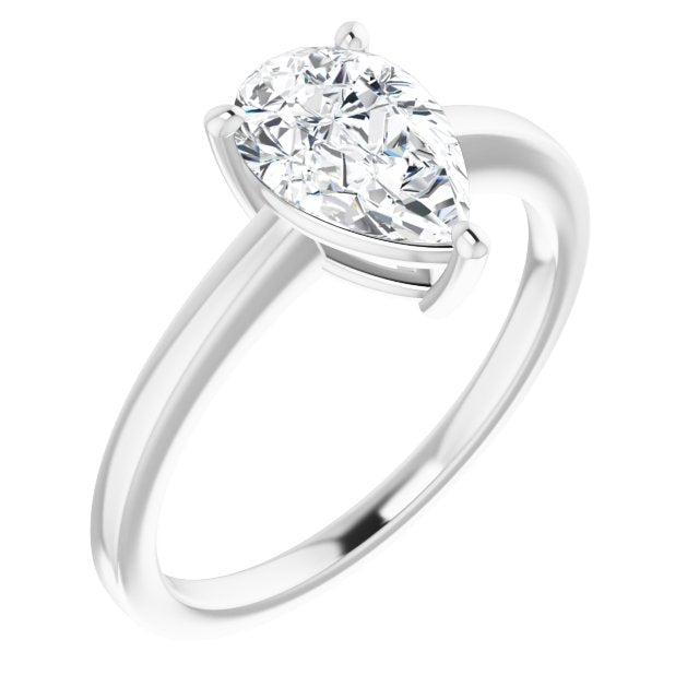 10K White Gold Customizable Bowl-Prongs Pear Cut Solitaire with Thin Band