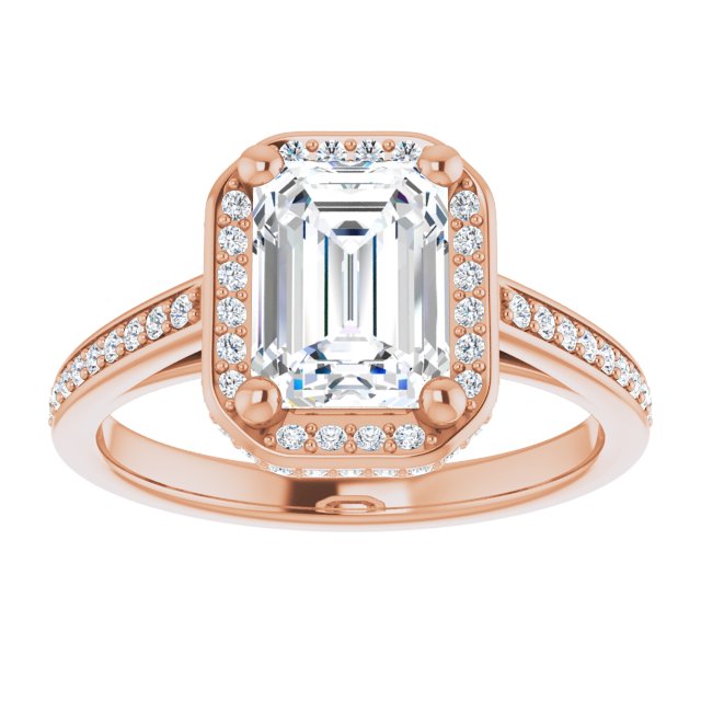 Cubic Zirconia Engagement Ring- The Estelle (Customizable Cathedral-Halo Radiant Cut Design with Under-halo & Shared Prong Band)