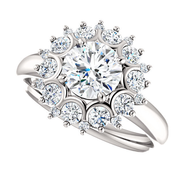 Cubic Zirconia Engagement Ring- The BettyJo (Customizable Round Cut featuring Cluster Accent Bouquet)