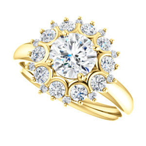 Cubic Zirconia Engagement Ring- The BettyJo (Customizable Round Cut featuring Cluster Accent Bouquet)
