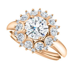 Cubic Zirconia Engagement Ring- The BettyJo (Customizable Round Cut featuring Cluster Accent Bouquet)