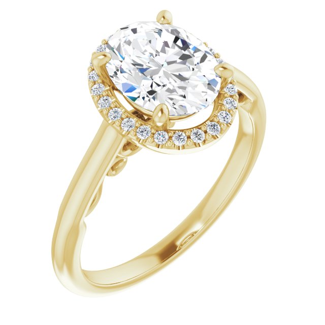 10K Yellow Gold Customizable Cathedral-Halo Oval Cut Style featuring Sculptural Trellis