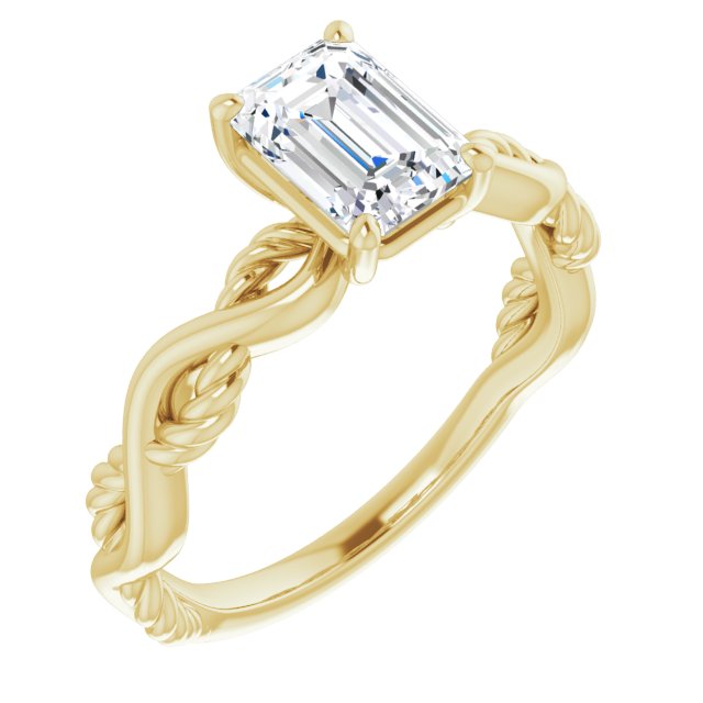 10K Yellow Gold Customizable Emerald/Radiant Cut Solitaire with Twisting Split Band
