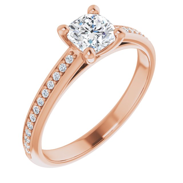 10K Rose Gold Customizable Cathedral-set Cushion Cut Style with Shared Prong Band