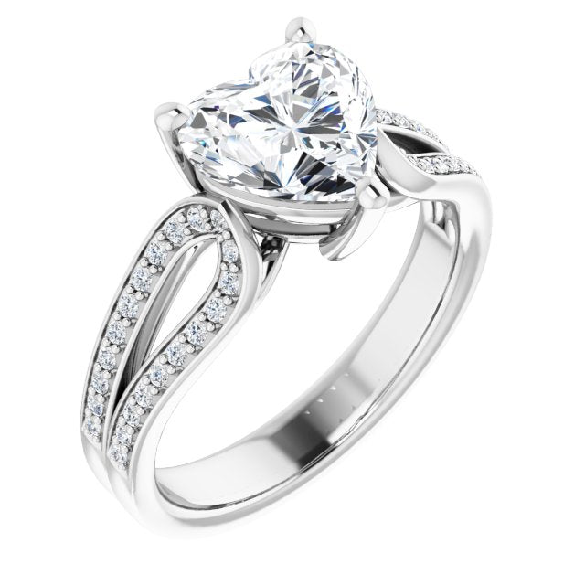 Cubic Zirconia Engagement Ring- The Annemarie (Customizable Heart Cut Design featuring Shared Prong Split-band)