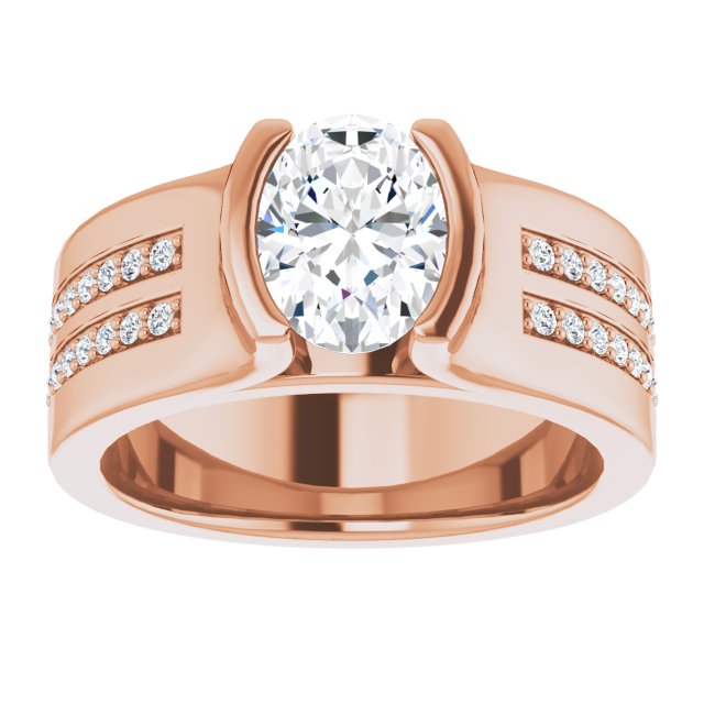 Cubic Zirconia Engagement Ring- The Jennifer (Customizable Bezel-set Oval Cut Design with Thick Band featuring Double-Row Shared Prong Accents)