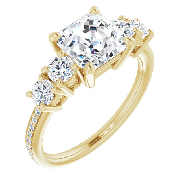 Cubic Zirconia Engagement Ring- The Denae (Customizable 5-stone Asscher Cut Design Enhanced with Accented Band)