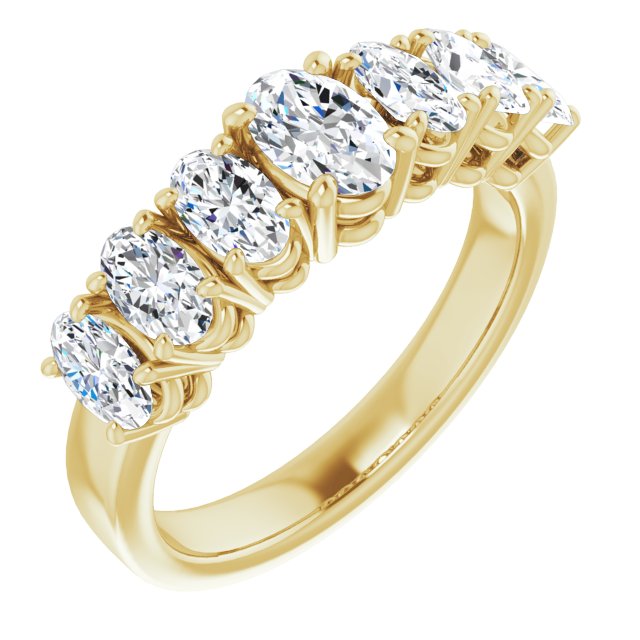 10K Yellow Gold Customizable 7-stone Oval Cut Design with Large Round-Prong Side Stones