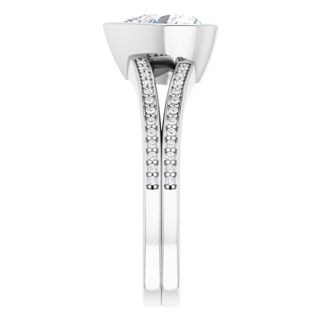 Cubic Zirconia Engagement Ring- The Jenni Lou (Customizable Bezel-set Heart Cut Design with Split Shared Prong Band)