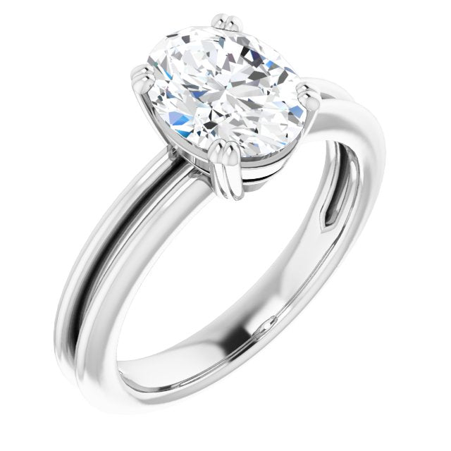 10K White Gold Customizable Oval Cut Solitaire with Grooved Band