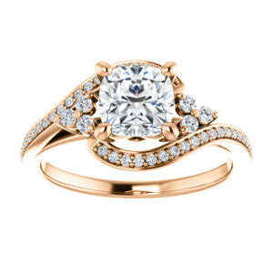 Cubic Zirconia Engagement Ring- The Candie (Customizable Cushion Cut with Artisan Bypass Pavé and 7-stone Cluster)