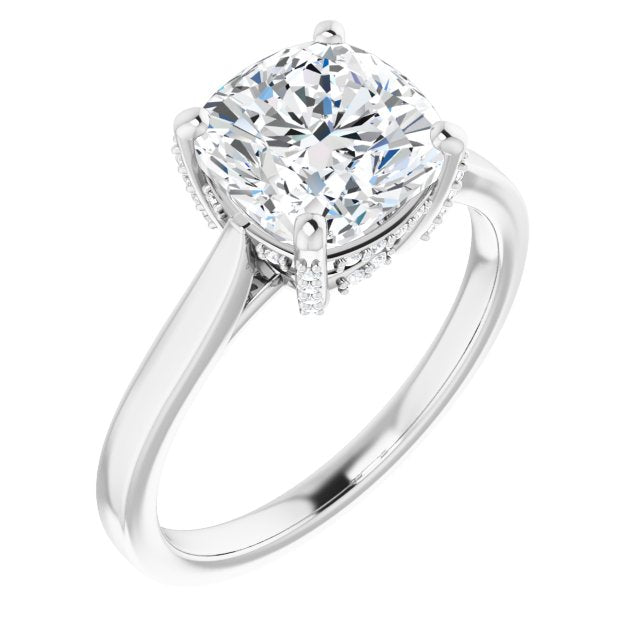 10K White Gold Customizable Cathedral-Raised Cushion Cut Style with Prong Accents Enhancement