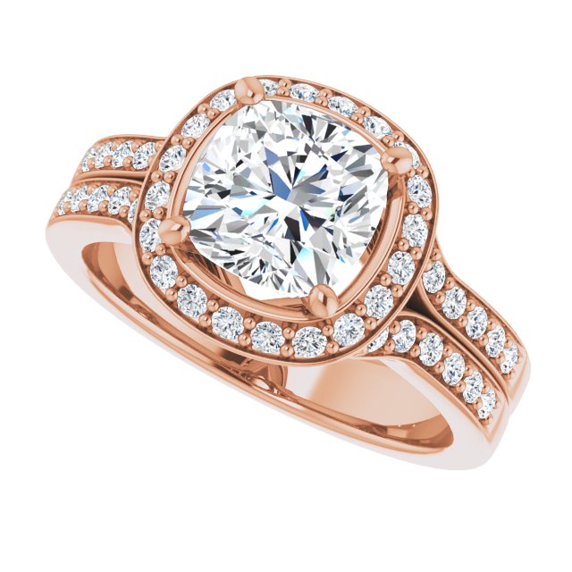 Cubic Zirconia Engagement Ring- The Ginny Lynn (Customizable Cushion Cut Halo Style with Accented Split-Band)
