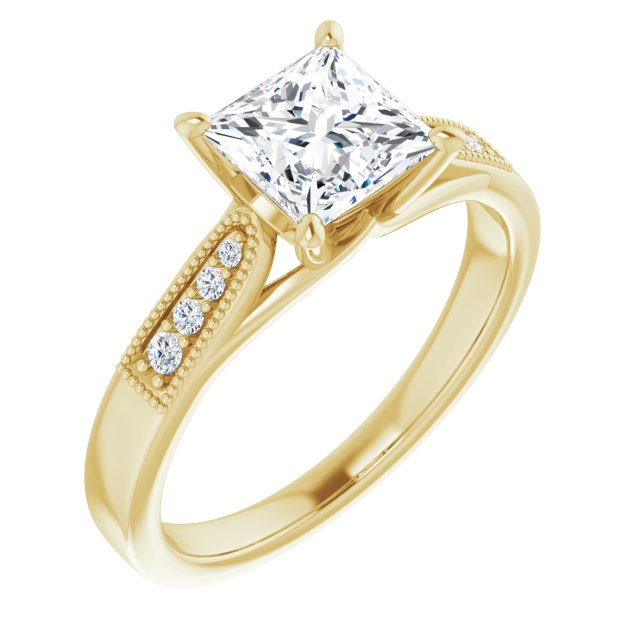 10K Yellow Gold Customizable 9-stone Vintage Design with Princess/Square Cut Center and Round Band Accents