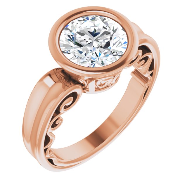 10K Rose Gold Customizable Bezel-set Round Cut Solitaire with Wide 3-sided Band