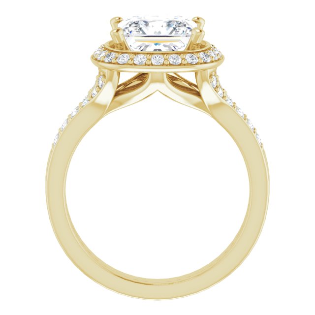 Cubic Zirconia Engagement Ring- The Ginny Lynn (Customizable Princess/Square Cut Halo Style with Accented Split-Band)