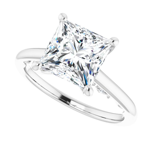 Cubic Zirconia Engagement Ring- The Heilanda (Customizable Cathedral-set Princess/Square Cut Style featuring Peekaboo Trellis Hidden Stones)