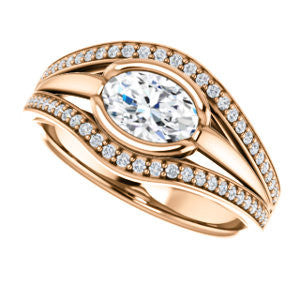 Cubic Zirconia Engagement Ring- The Magdalena Oha (Customizable Bezel-set Oval Cut Style with Wide Tri-split Pavé Band)