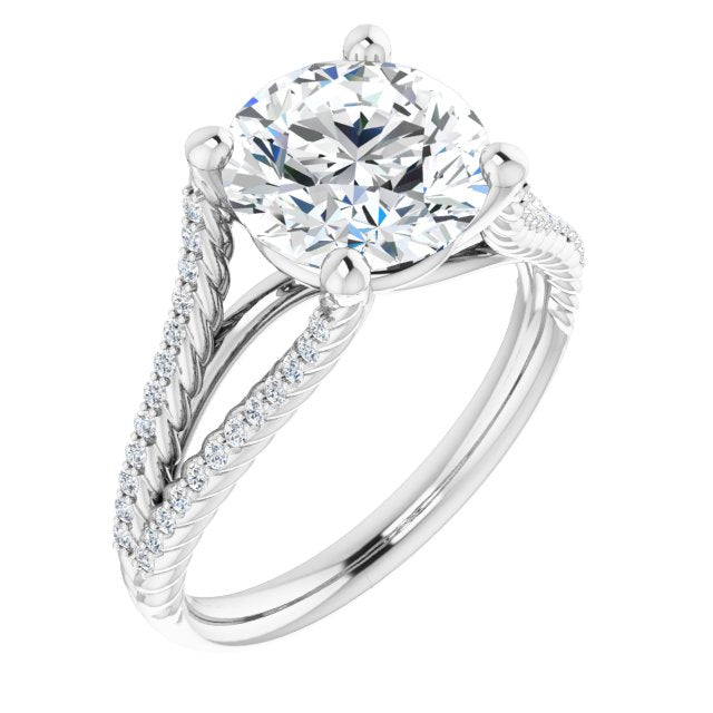 Platinum Customizable Round Cut Style with Split Band and Rope-Pavé