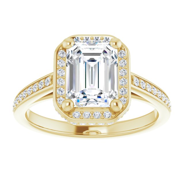 Cubic Zirconia Engagement Ring- The Estelle (Customizable Cathedral-Halo Emerald Cut Design with Under-halo & Shared Prong Band)