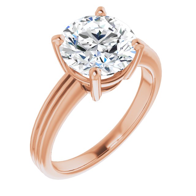 10K Rose Gold Customizable Round Cut Solitaire with Double-Grooved Band