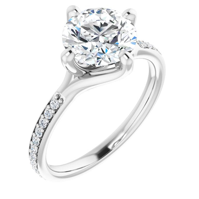 Cubic Zirconia Engagement Ring- The Ashanti (Customizable Round Cut Design featuring Thin Band and Shared-Prong Round Accents)