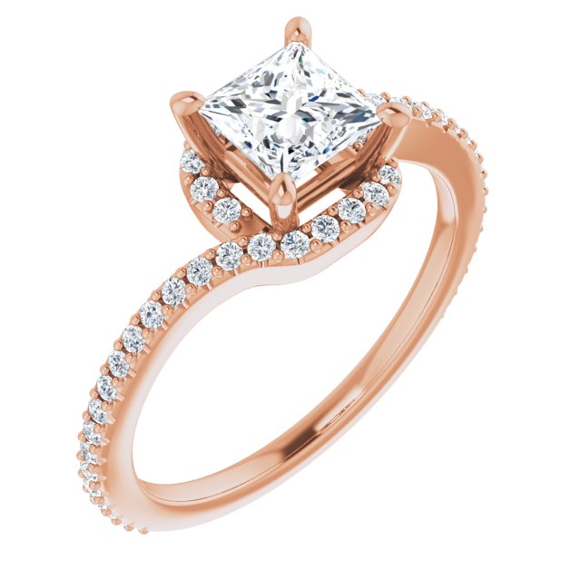10K Rose Gold Customizable Artisan Princess/Square Cut Design with Thin, Accented Bypass Band