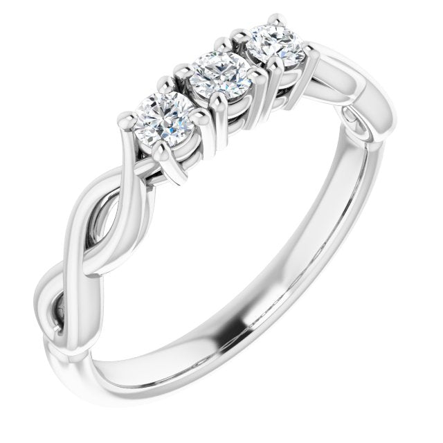 10K White Gold Customizable Triple Round Cut Design with Twisting Infinity Split Band