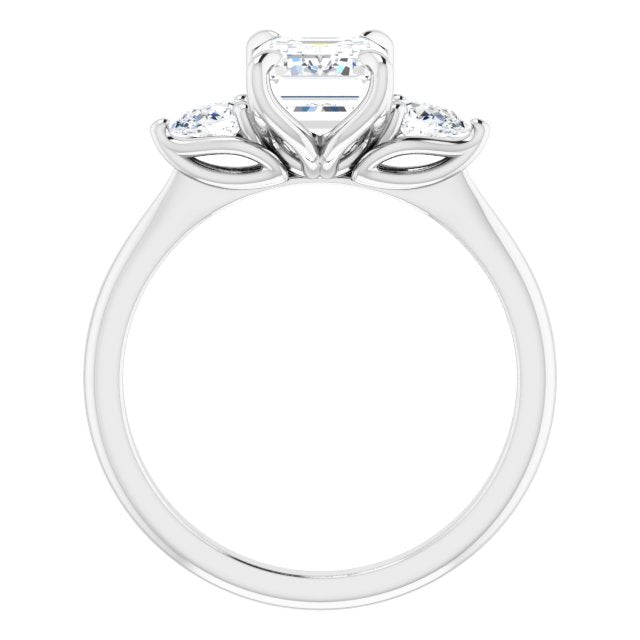 Cubic Zirconia Engagement Ring- The Sharona (Customizable 3-stone Design with Radiant Cut Center and Dual Large Pear Side Stones)