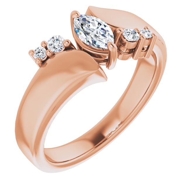 10K Rose Gold Customizable 5-stone Marquise Cut Style featuring Artisan Bypass