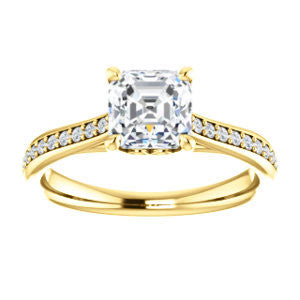 Cubic Zirconia Engagement Ring- The Luci Swan (Customizable Decorative-Pronged Asscher Cut with Pavé Band)