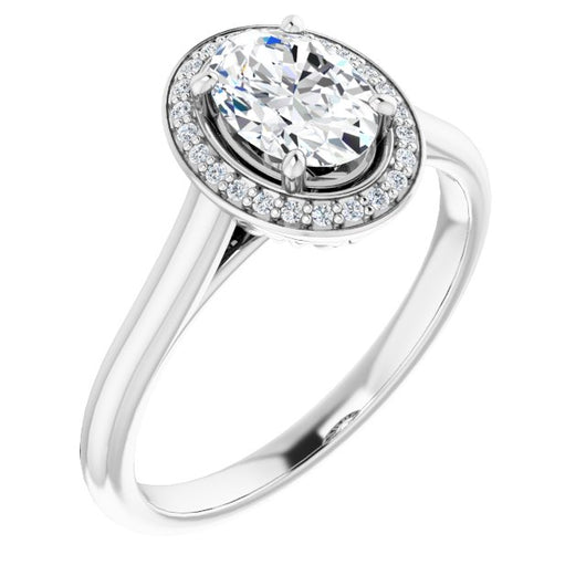 10K White Gold Customizable Cathedral-Raised Oval Cut Halo Style