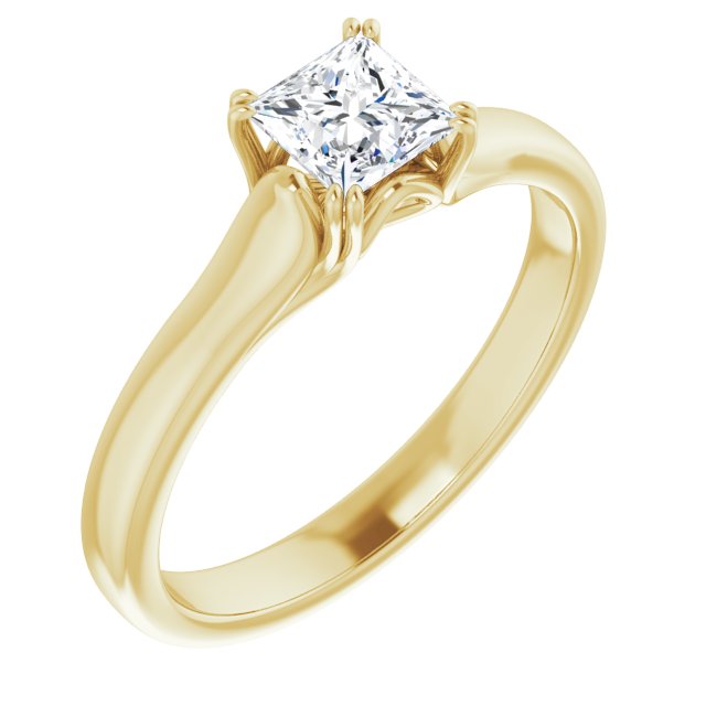 10K Yellow Gold Customizable Princess/Square Cut Solitaire with Under-trellis Design