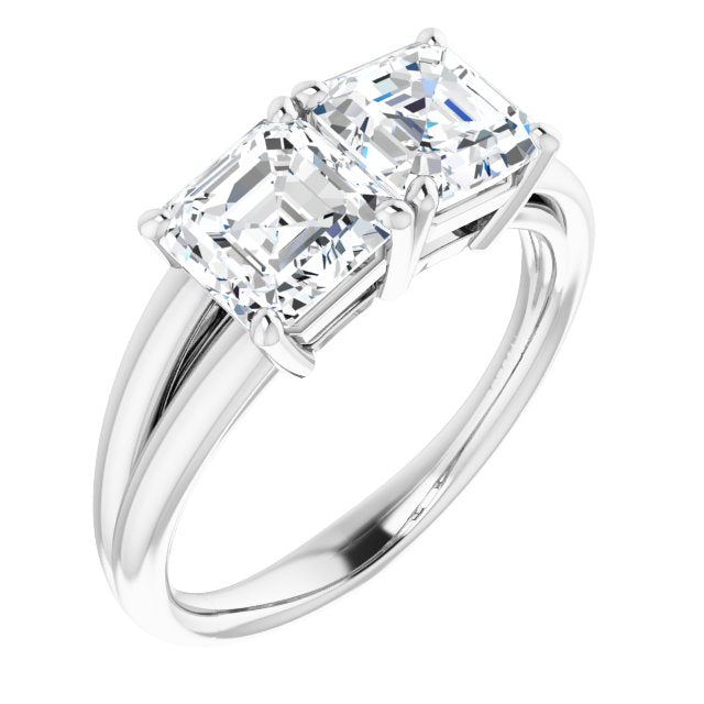 10K White Gold Customizable Two-Stone Asscher Cut with Split Band