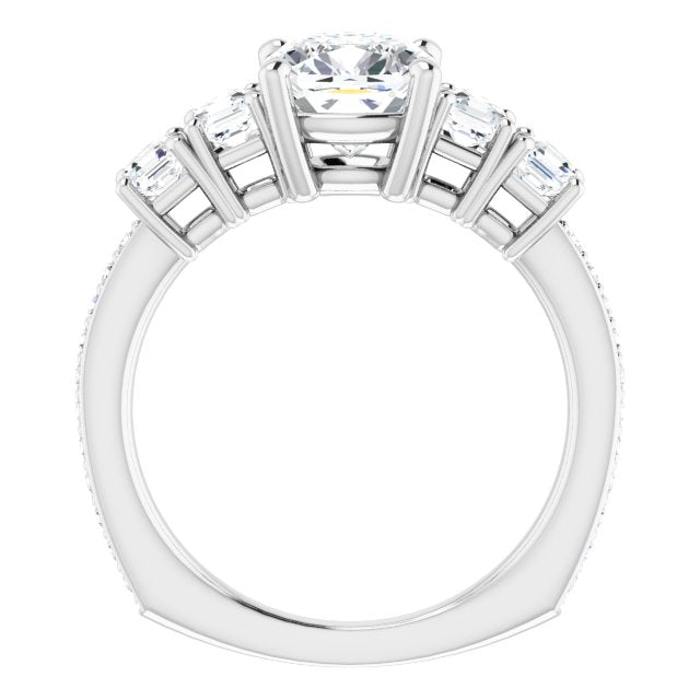 Cubic Zirconia Engagement Ring- The Harmony (Customizable Cushion Cut 5-stone Style with Quad Cushion Accents plus Shared Prong Band)