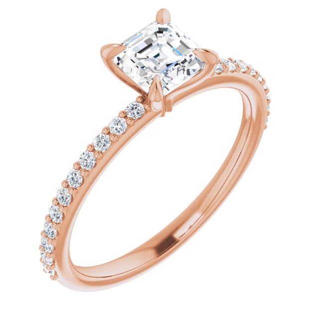 10K Rose Gold Customizable Asscher Cut Style with Delicate Pavé Band