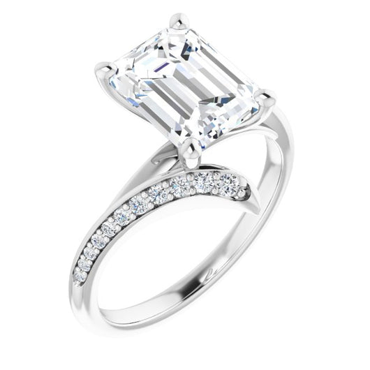 10K White Gold Customizable Emerald/Radiant Cut Style with Artisan Bypass and Shared Prong Band