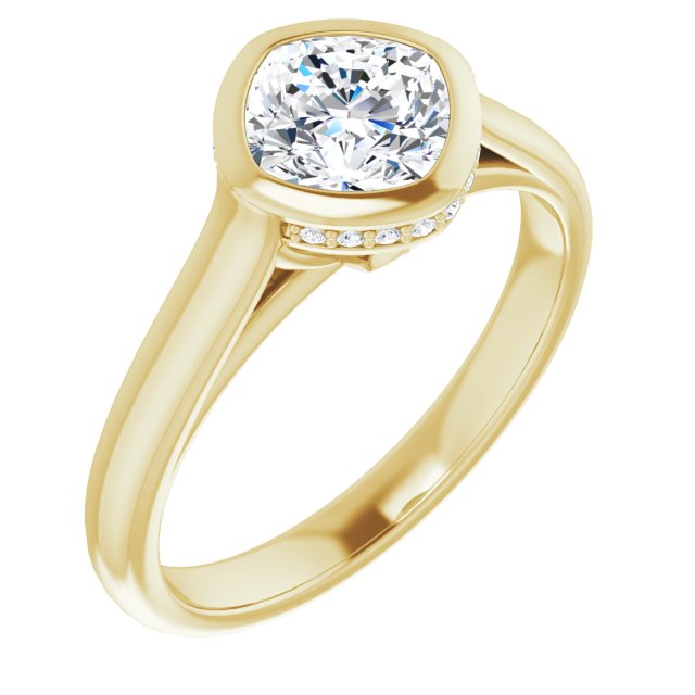 18K Yellow Gold Customizable Cushion Cut Semi-Solitaire with Under-Halo and Peekaboo Cluster