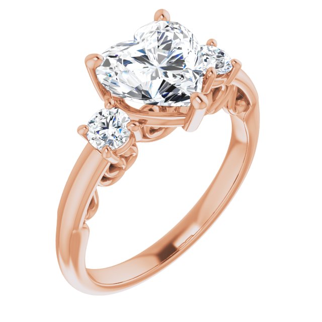 Cubic Zirconia Engagement Ring- The Danika (Customizable Heart Cut 3-stone Style featuring Heart-Motif Band Enhancement)