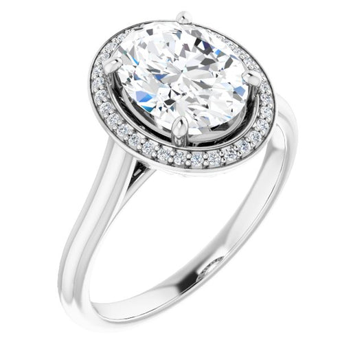10K White Gold Customizable Cathedral-Raised Oval Cut Halo Style