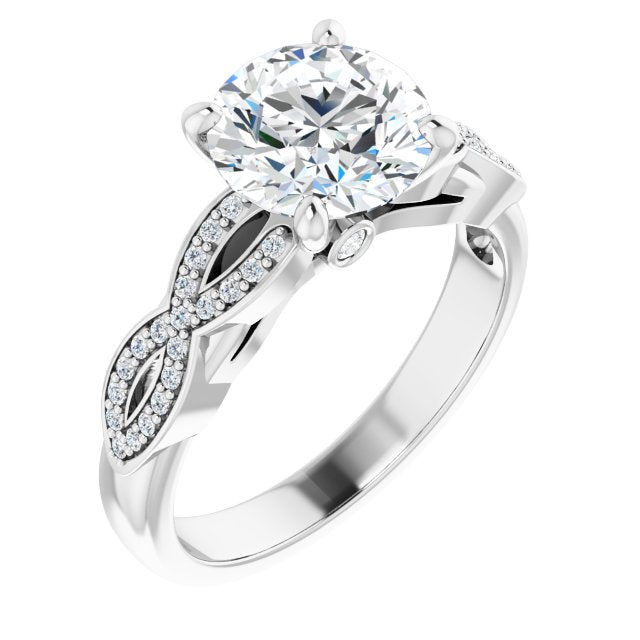 14K White Gold Customizable Round Cut Design featuring Infinity Pavé Band and Round-Bezel Peekaboos